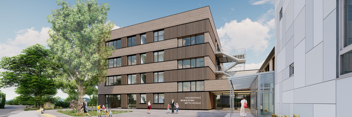 Dieses Bild zeigt den Entwurf der neuen Schule in Munderfing.